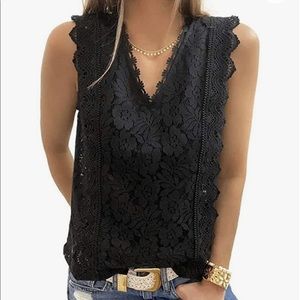 Astylish Womens Lace V Neck Tunic Tank Tops Casual Sleeveless Shirt Blouse